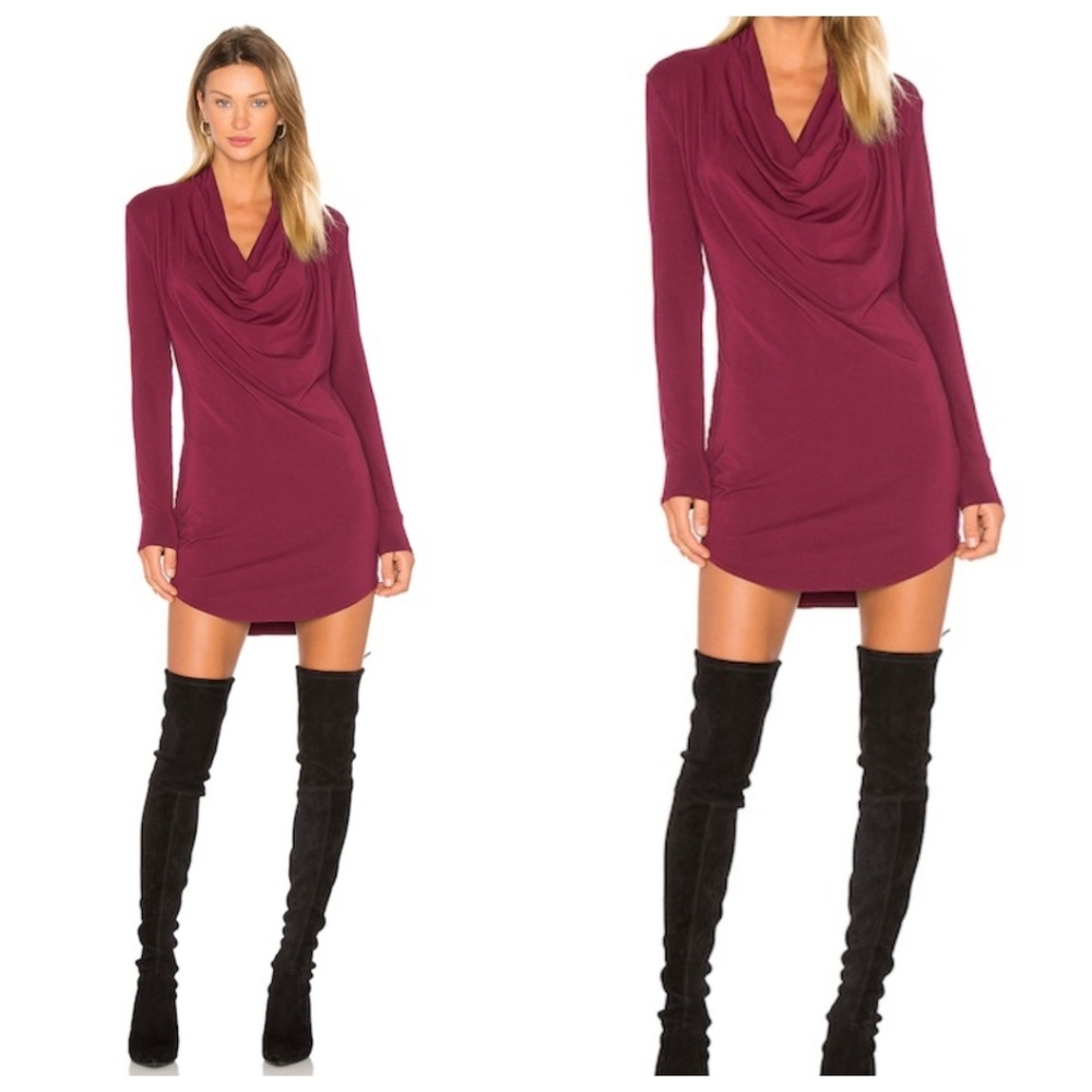 Bobi Deep Burgundy Cowl Neck Mini Dress Size Small